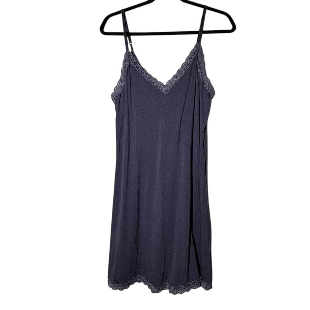 Natori L grey lace-trim chemise nightgown Sleepwear Luxury Pajama Dress Short - Picture 2 of 4